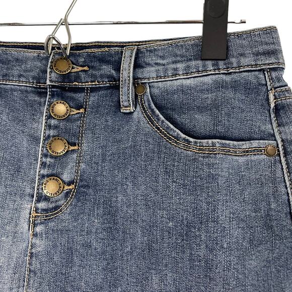 Karl Lagerfeld Paris Denim skirt with button fly and raw, released hem- 6 - Picture 2 of 6